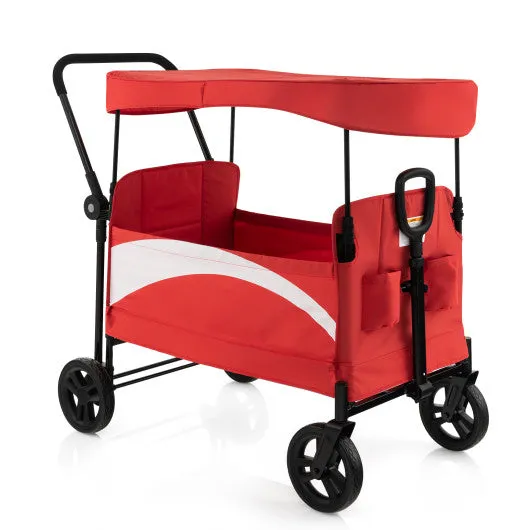 2-Seat Stroller Wagon with Adjustable Canopy and Handles-Red