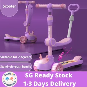 3 Wheeled Scooter for Kids - Stand & Cruise Child& With push rod/Toddlers Toy Folding Kick Scooters/Adjustable Height