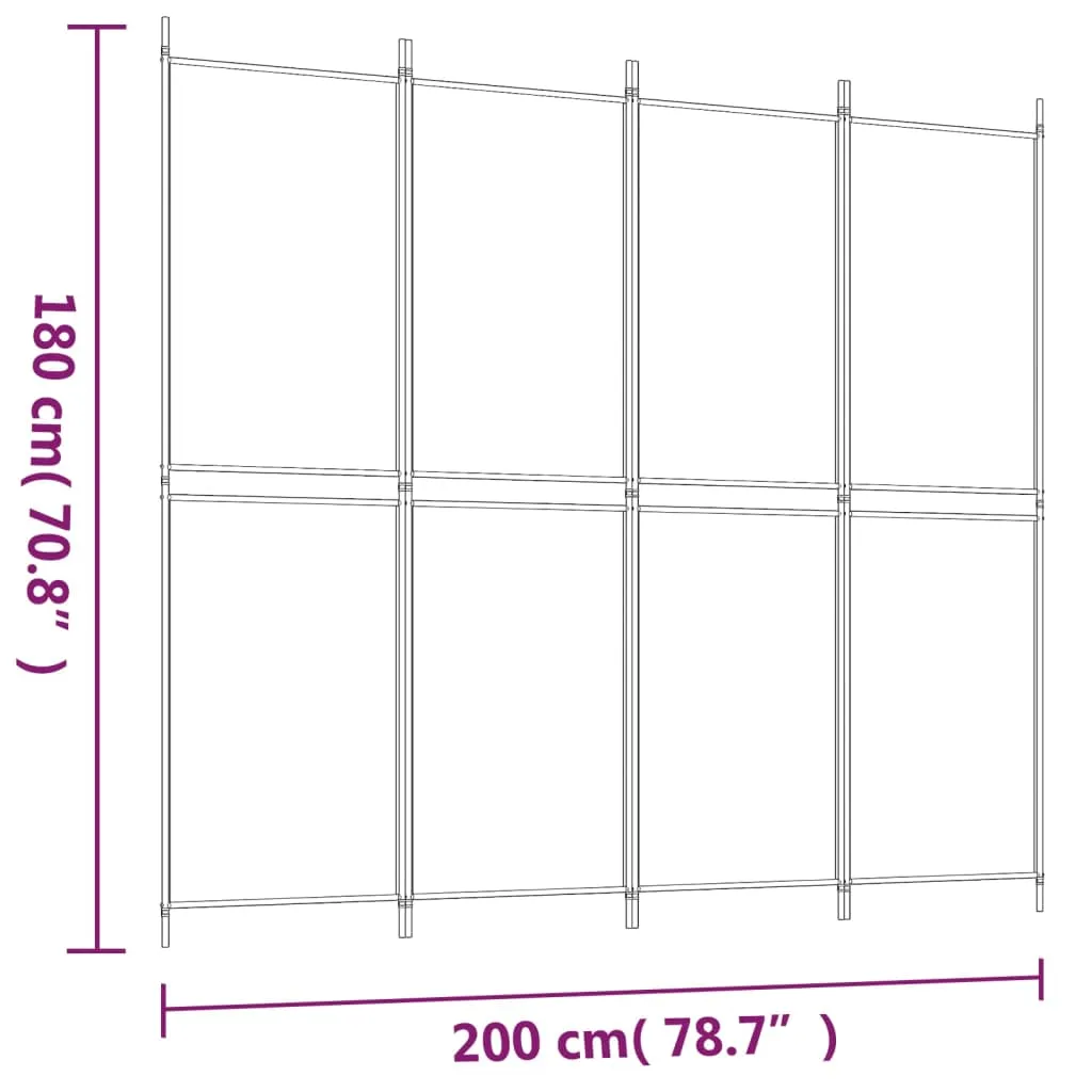 4-Panel Room Divider White 200x180 cm Fabric