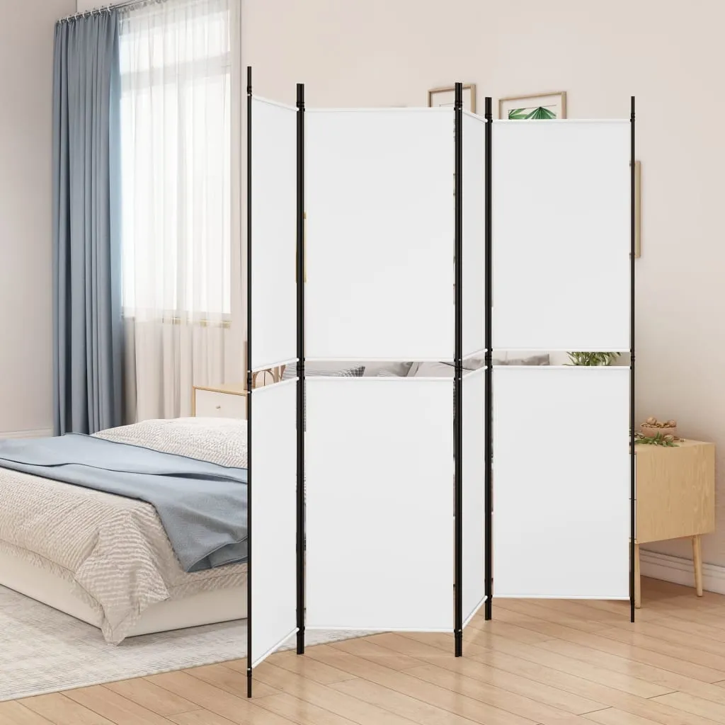 4-Panel Room Divider White 200x180 cm Fabric