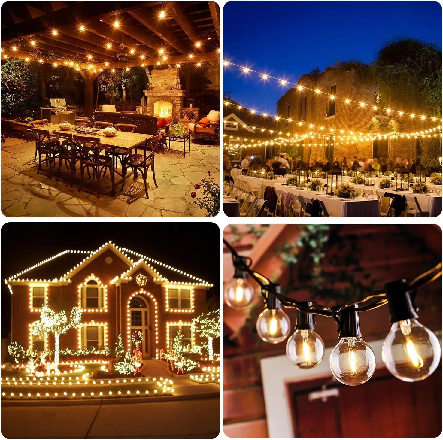 50FT Shatterproof LED G40 Globe String Lights with 50 2 Dimmable Edison Bulbs - Waterproof Outdoor Patio Lighting for Weddings, Parties, and Cafes