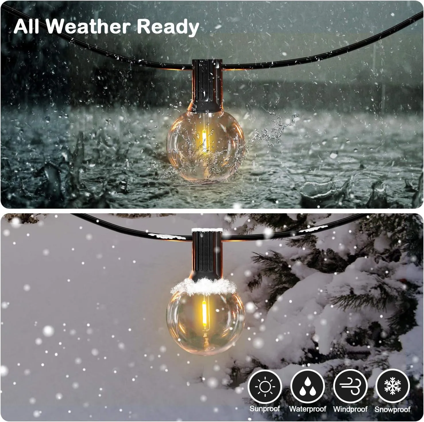 50FT Shatterproof LED G40 Globe String Lights with 50 2 Dimmable Edison Bulbs - Waterproof Outdoor Patio Lighting for Weddings, Parties, and Cafes