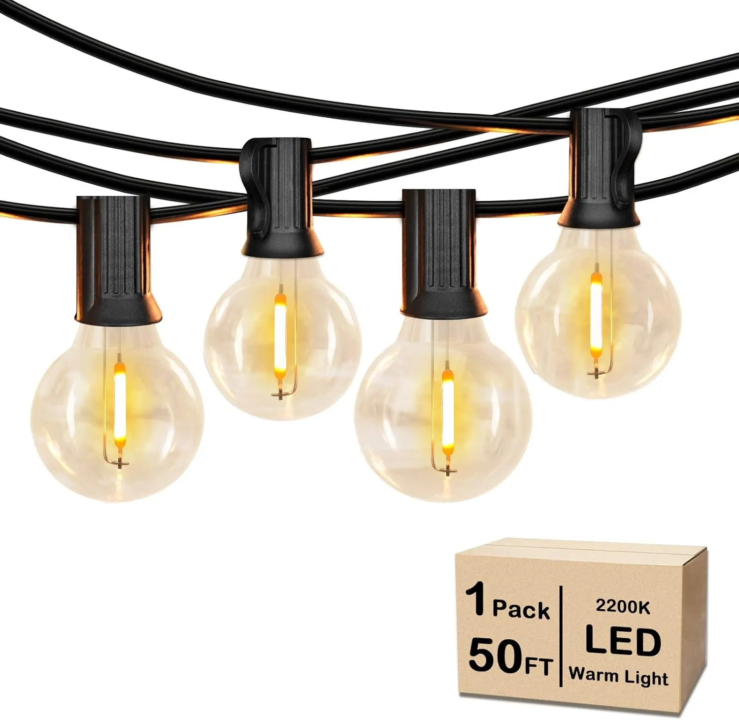 50FT Shatterproof LED G40 Globe String Lights with 50 2 Dimmable Edison Bulbs - Waterproof Outdoor Patio Lighting for Weddings, Parties, and Cafes