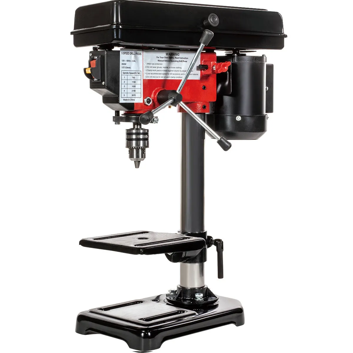 8" Drill Press Variable 5 Speed Stationary Bench 1/3 HP Motor Adjustable Workbench Wood Drilling 300w