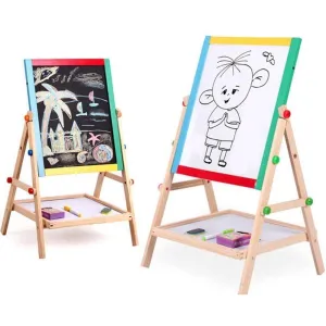 About Space Magnetic Black and White Board with Marker, Duster & Chalk | Portable & Adjustable Kids Board with Stand | Double Sided Wooden Easel for Drawing & Writing | (37 x 43 cm) 1 Pc