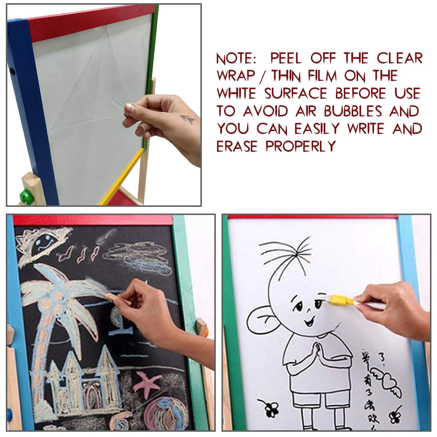 About Space Magnetic Black and White Board with Marker, Duster & Chalk | Portable & Adjustable Kids Board with Stand | Double Sided Wooden Easel for Drawing & Writing | (37 x 43 cm) 1 Pc