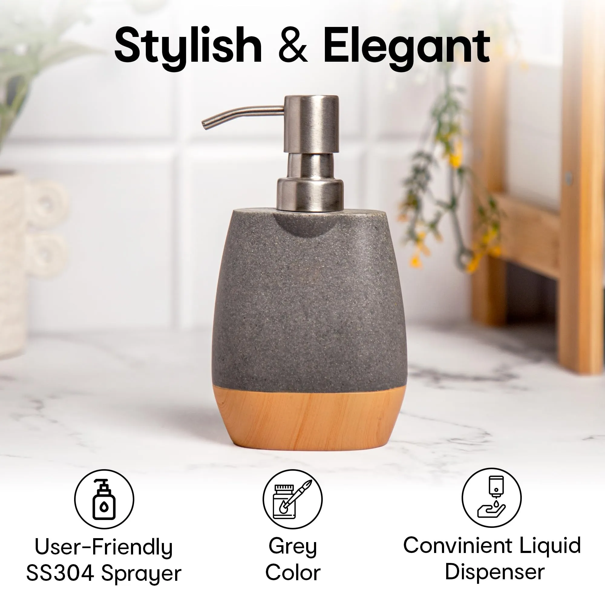 Anko Sanctuary Soap Dispenser | Grey Polyresin Soap Dispenser with Versatile Mounting Options | Grey, 120ml Capacity