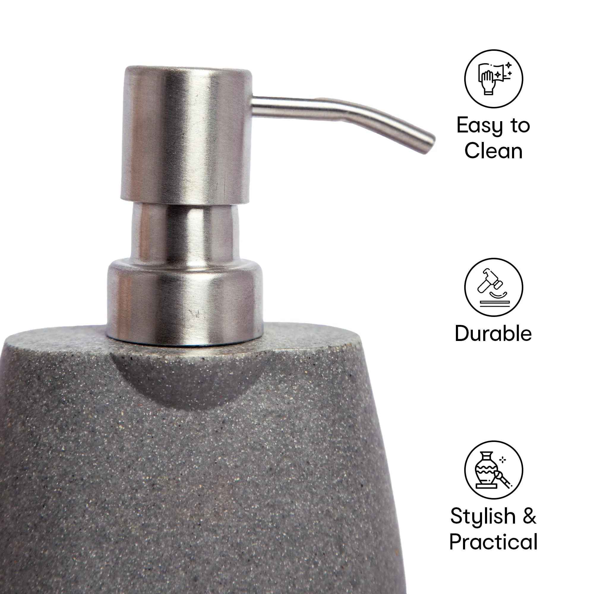 Anko Sanctuary Soap Dispenser | Grey Polyresin Soap Dispenser with Versatile Mounting Options | Grey, 120ml Capacity