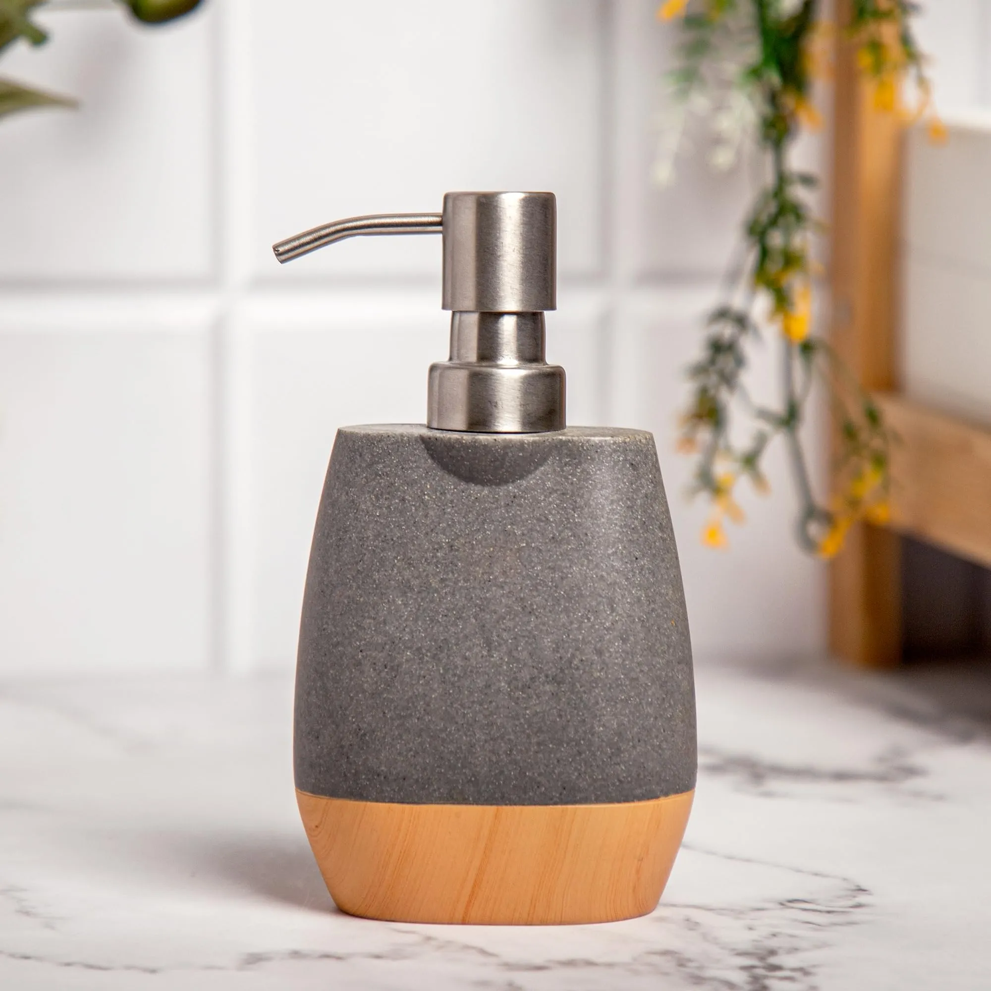 Anko Sanctuary Soap Dispenser | Grey Polyresin Soap Dispenser with Versatile Mounting Options | Grey, 120ml Capacity