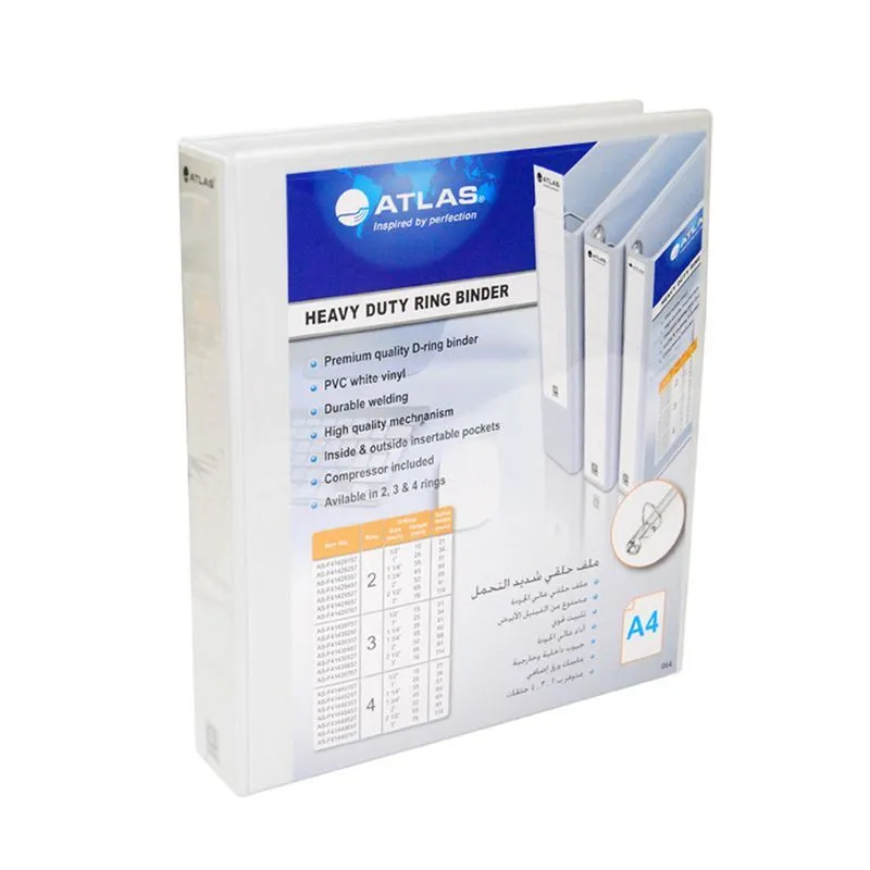 Atlas PVC 4 Ring A4 15mm With Pocket White