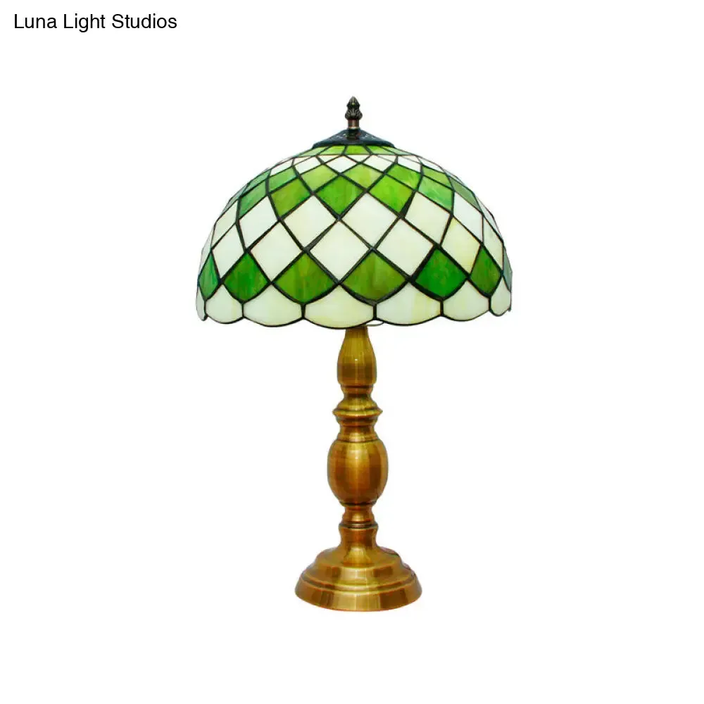 Aurore - 1- 1 Head Bedroom Nightstand Lighting Mediterranean Green Table Lamp with Lattice Bowl Cut Glass Shade