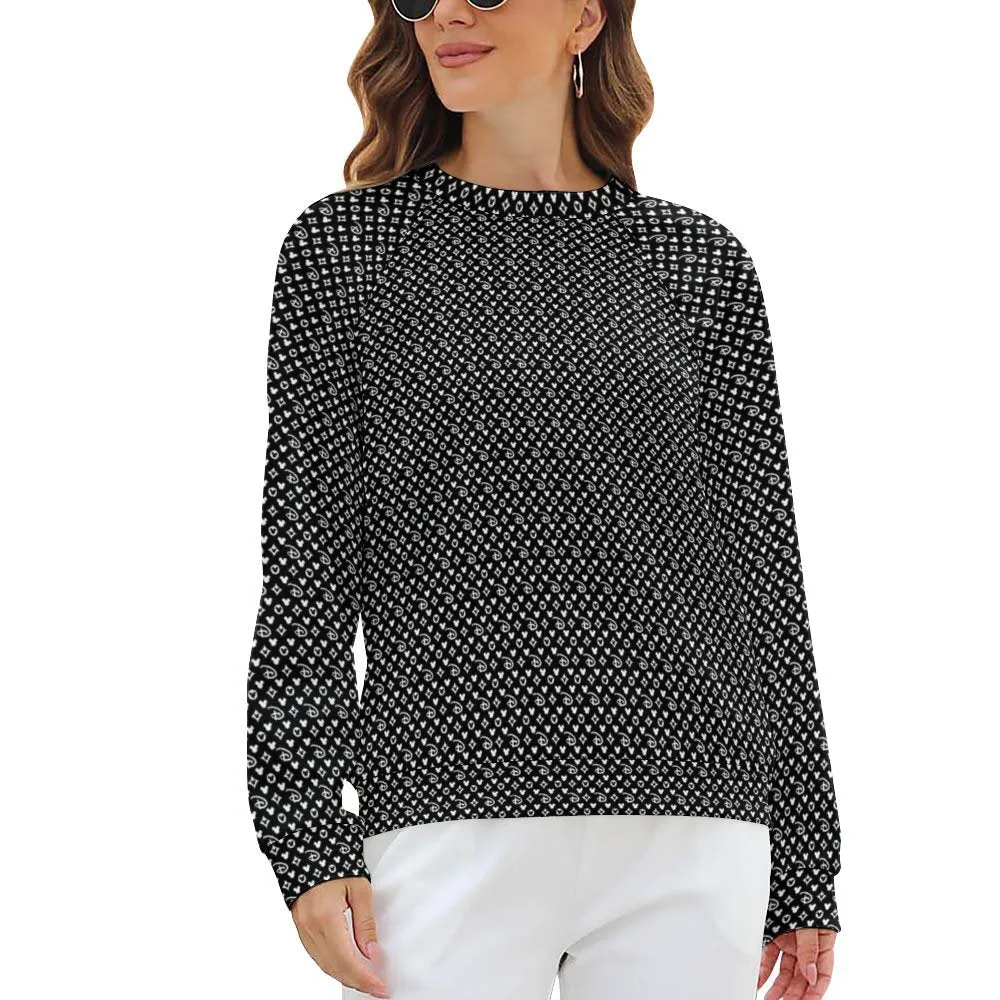 Black With White Mickey Polka Dots Women's Raglan Crewneck Sweatshirt