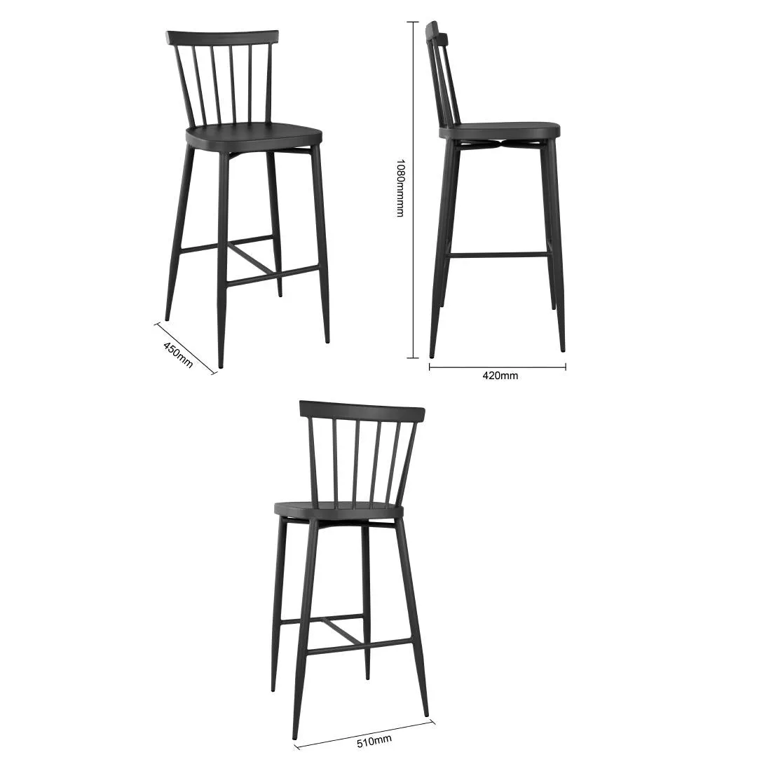 Bolero Windsor Aluminium Black High Stools (Pack of 2) - DX688