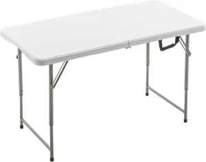 BTExpert Fold-in-Half Folding Utility Table 4 Feet Lightweight Height Adjustable Portable Carrying Handle Indoor Outdoor, Picnic Camping Office Home Party Convenient Easy to Clean Store & Care White