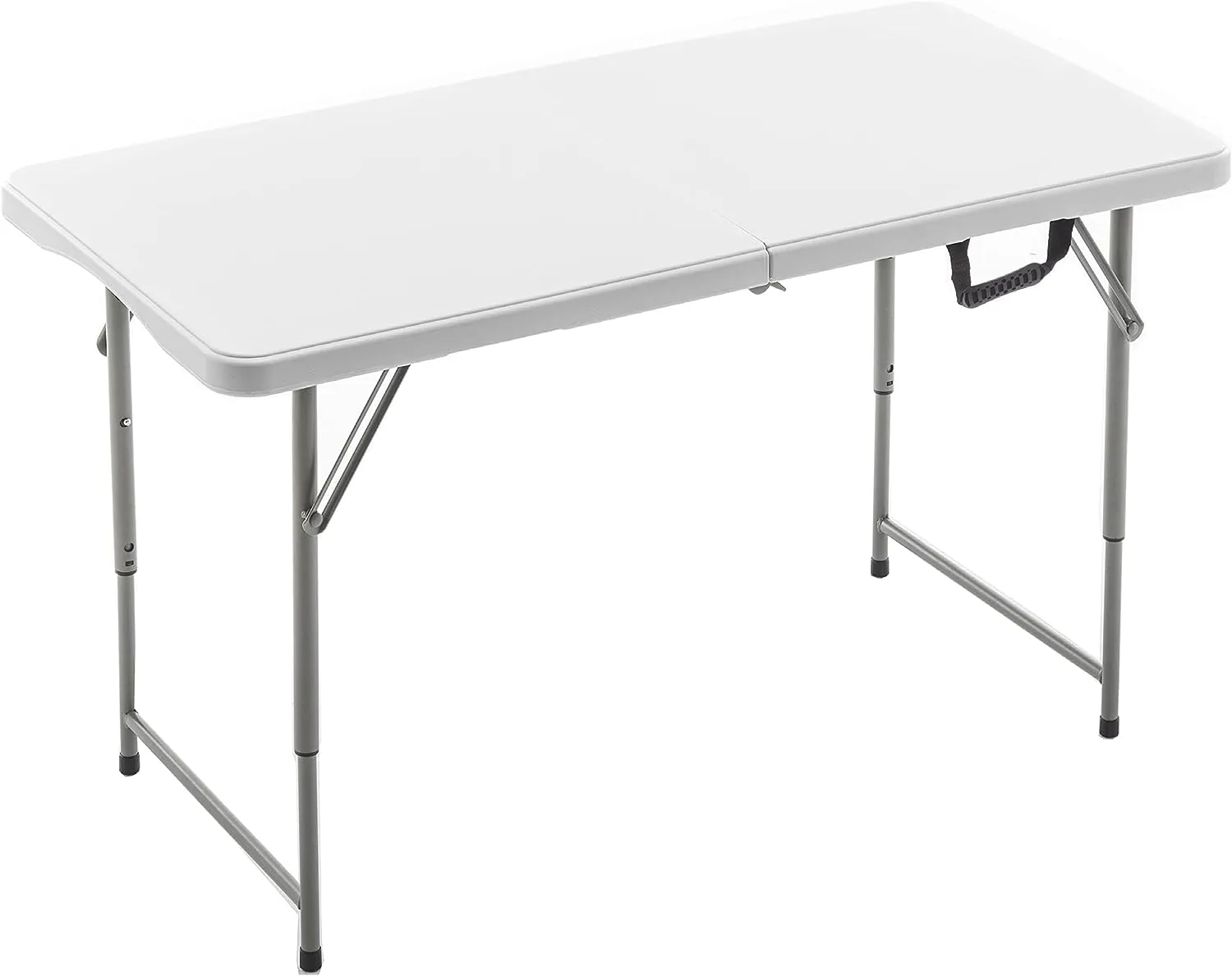 BTExpert Fold-in-Half Folding Utility Table 4 Feet Lightweight Height Adjustable Portable Carrying Handle Indoor Outdoor, Picnic Camping Office Home Party Convenient Easy to Clean Store & Care White