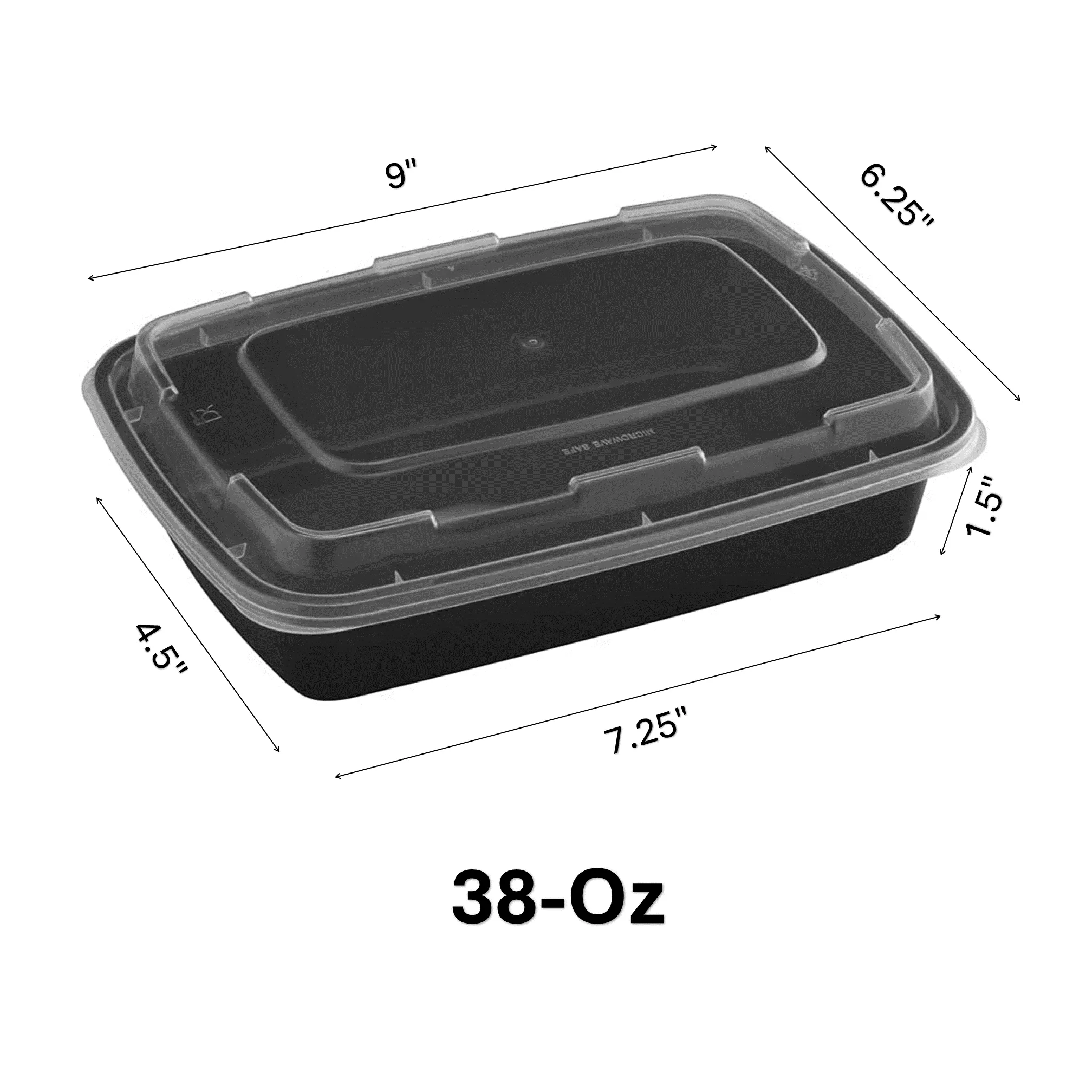 *BULK* 38oz. Black Rectangular Meal Prep / Bento Box Containers with Lids