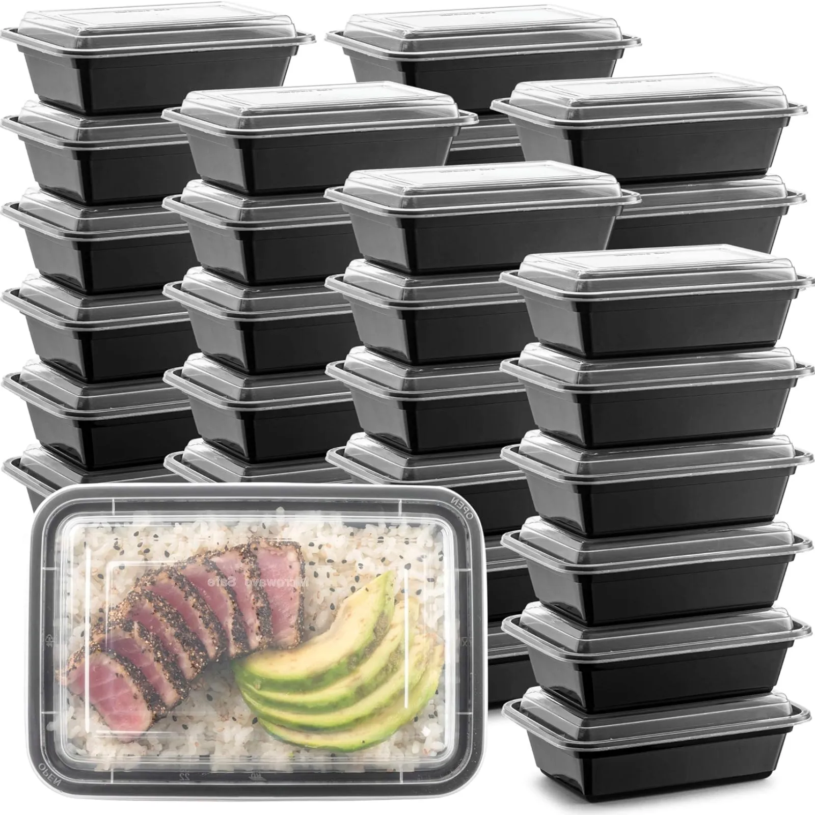 *BULK* 38oz. Black Rectangular Meal Prep / Bento Box Containers with Lids