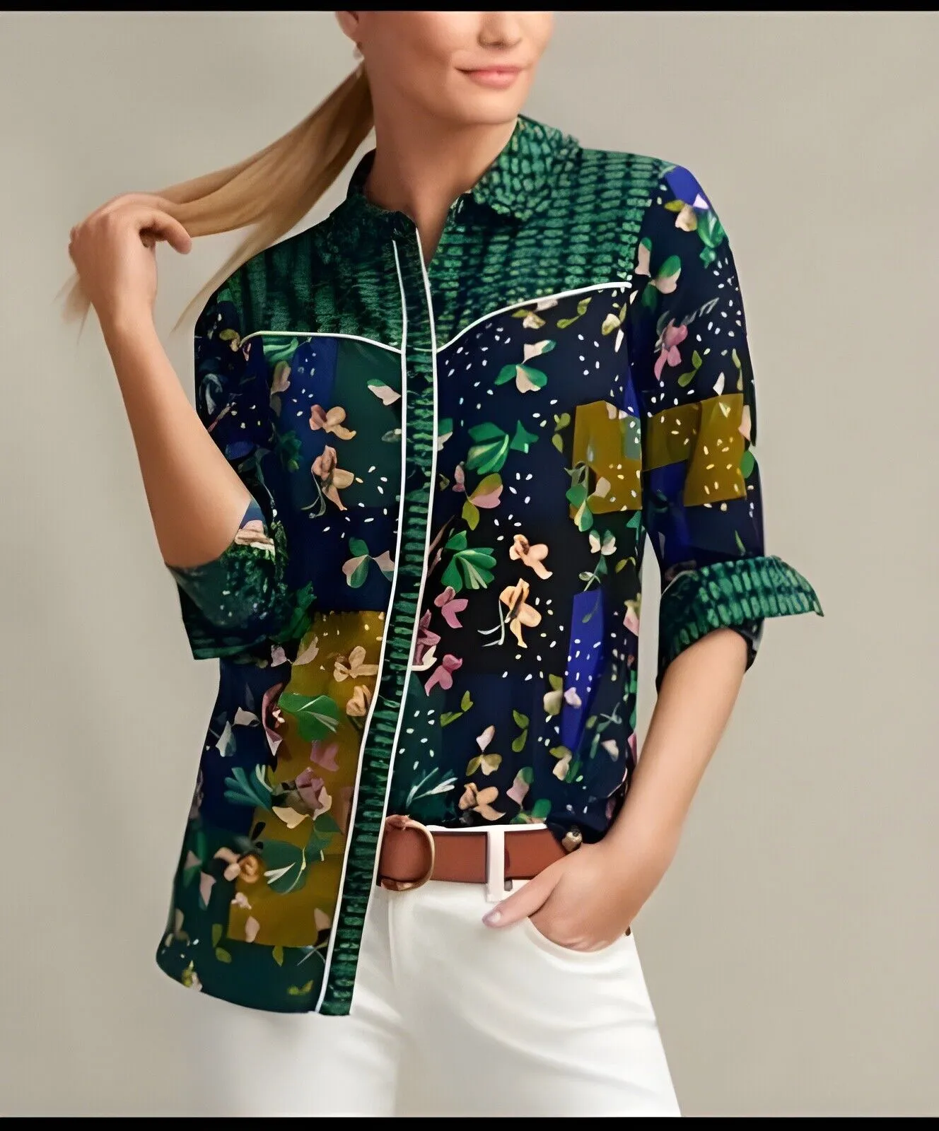 CABI BRONCO PATCHWORK WESTERN BLOUSE - S