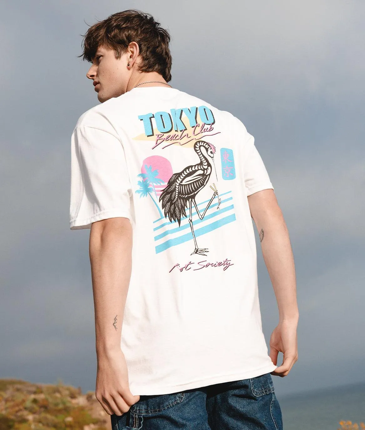 Crane Skeleton Tokyo Beach Club 2.0 Mens T-Shirt