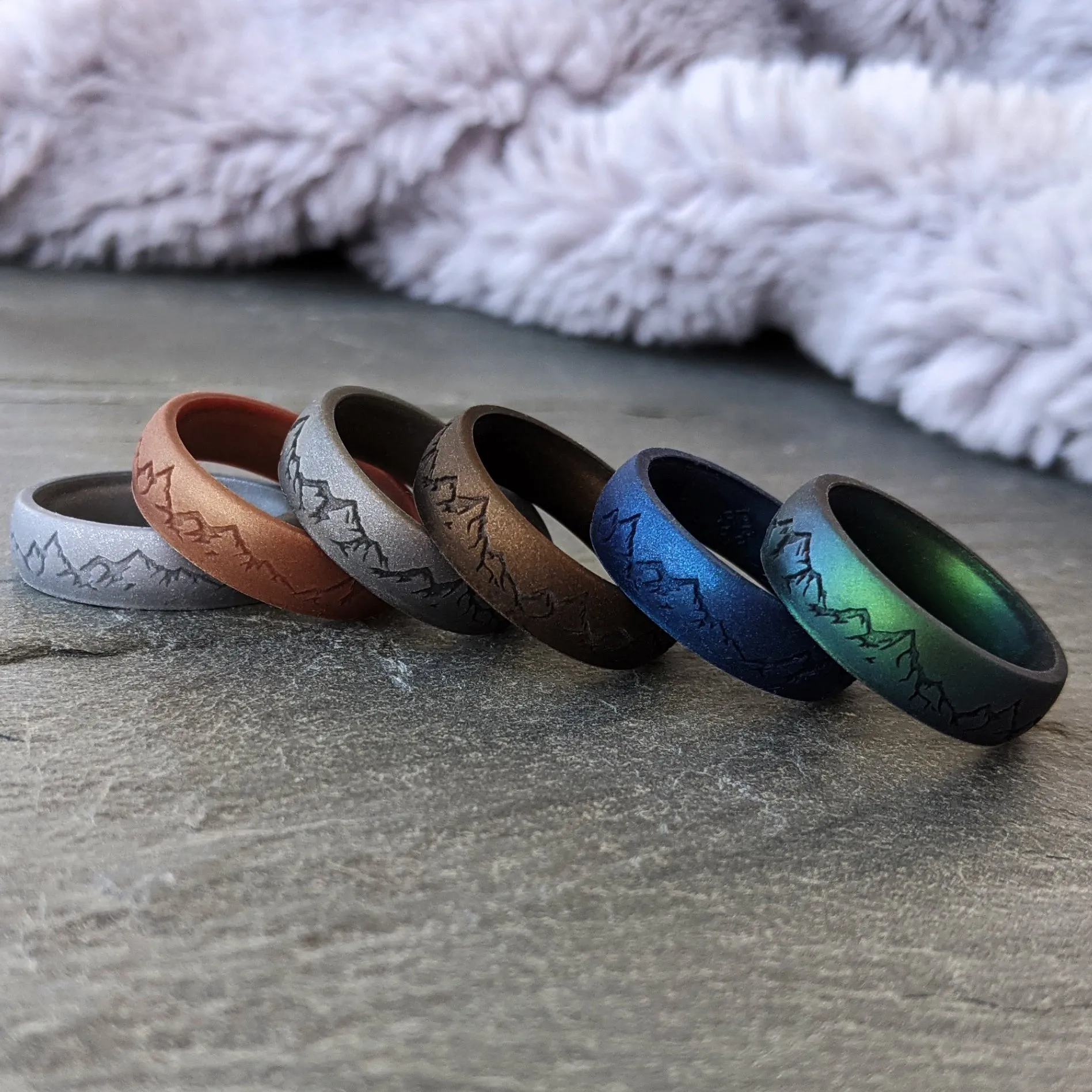 Custom Engraved Mountain Silicone Ring - Arc 4mm or 6mm Band