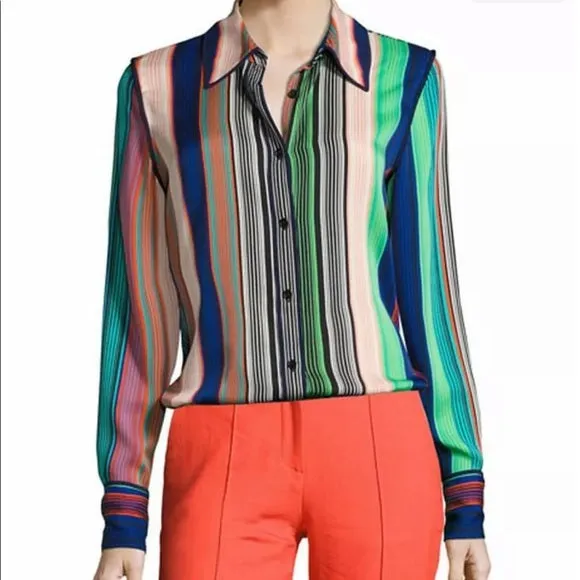 DIANE VON FURSTENBERG STRIPE SILK BLOUSE - 4