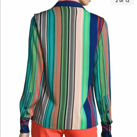 DIANE VON FURSTENBERG STRIPE SILK BLOUSE - 4