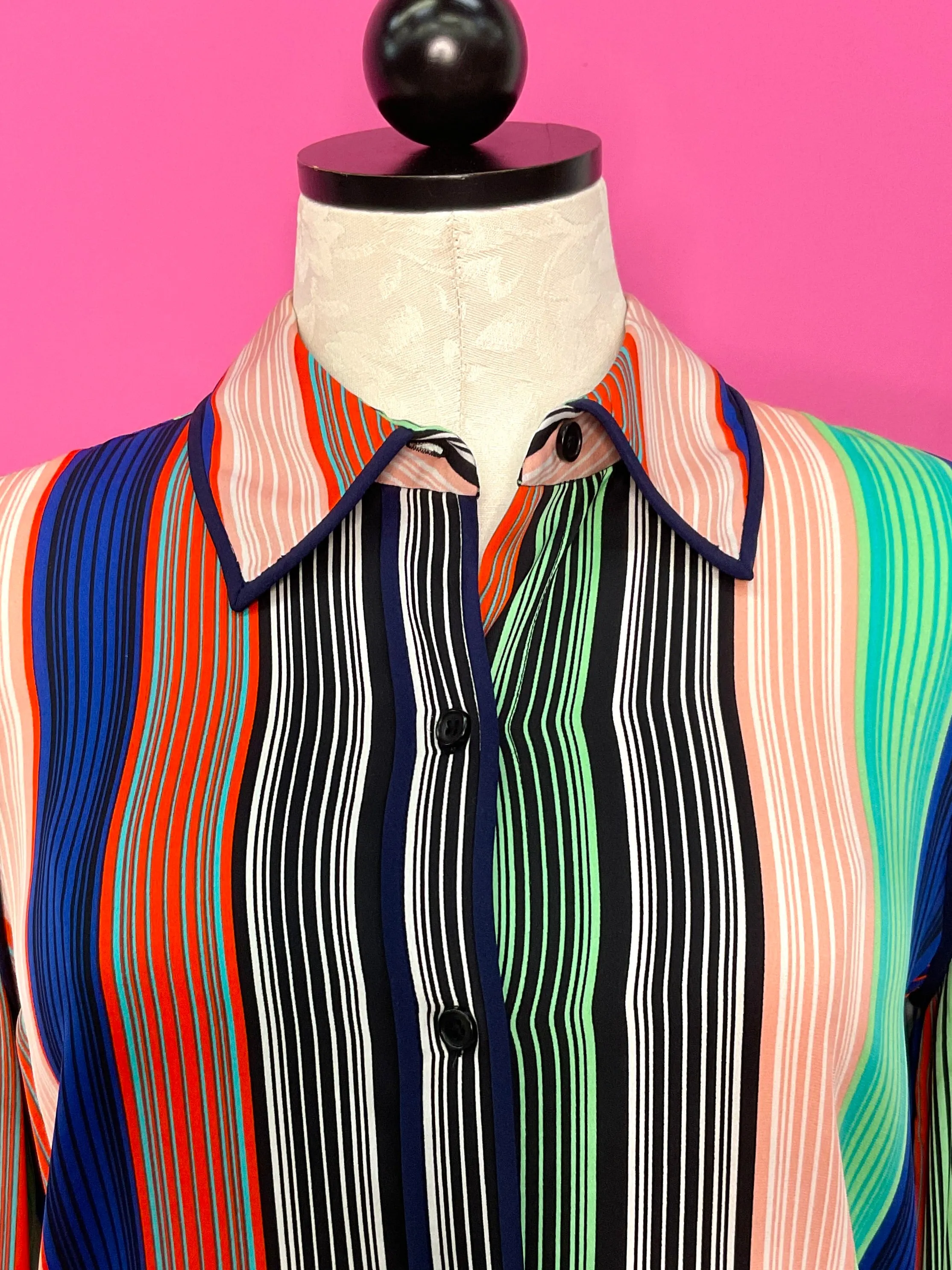 DIANE VON FURSTENBERG STRIPE SILK BLOUSE - 4