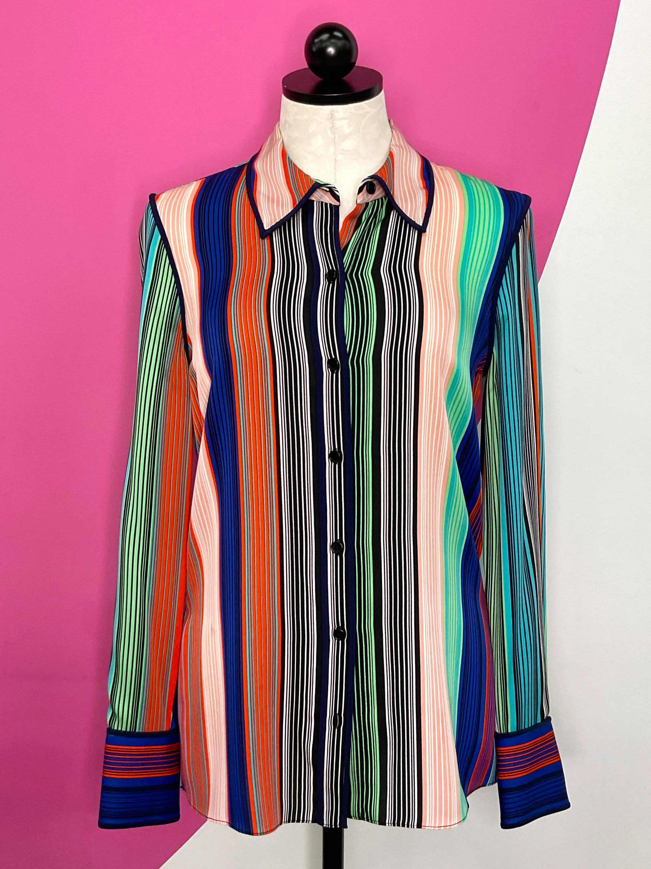 DIANE VON FURSTENBERG STRIPE SILK BLOUSE - 4