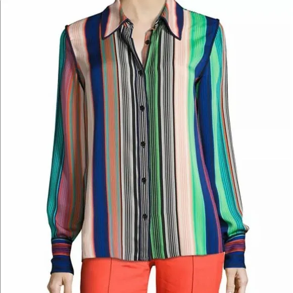 DIANE VON FURSTENBERG STRIPE SILK BLOUSE - 4