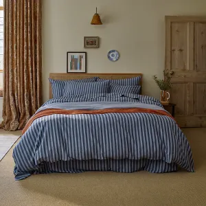 Dusty Blue Amberley Stripe Linen Blend Duvet Cover