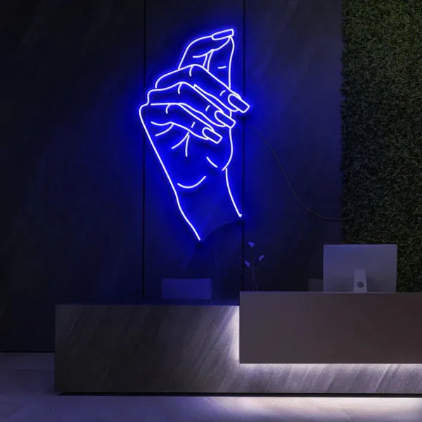 Elegant and Stylish Design Neon Sign Gracefully Poised Hand in Vivid Pink Glow for Beauty and Cosmetic Studios