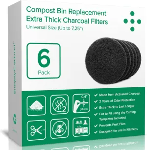 Extra Thick Filters for Kitchen Compost Bins - Fits All Compost Bins up to 7.25" Filter Size