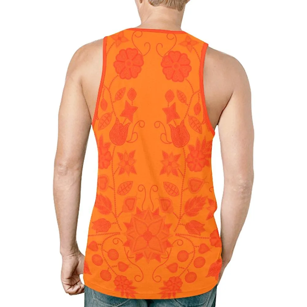 Floral Beadwork Real Orange Feather Directions Tank Top for Men