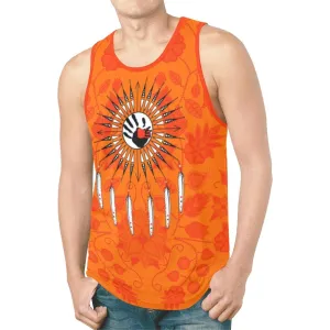 Floral Beadwork Real Orange Feather Directions Tank Top for Men