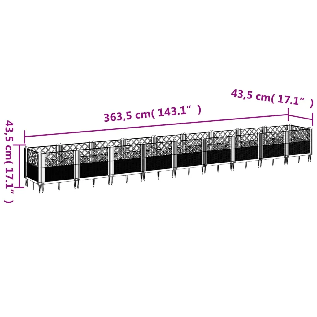 Garden Planter with Pegs Grey 363.5x43.5x43.5 cm PP