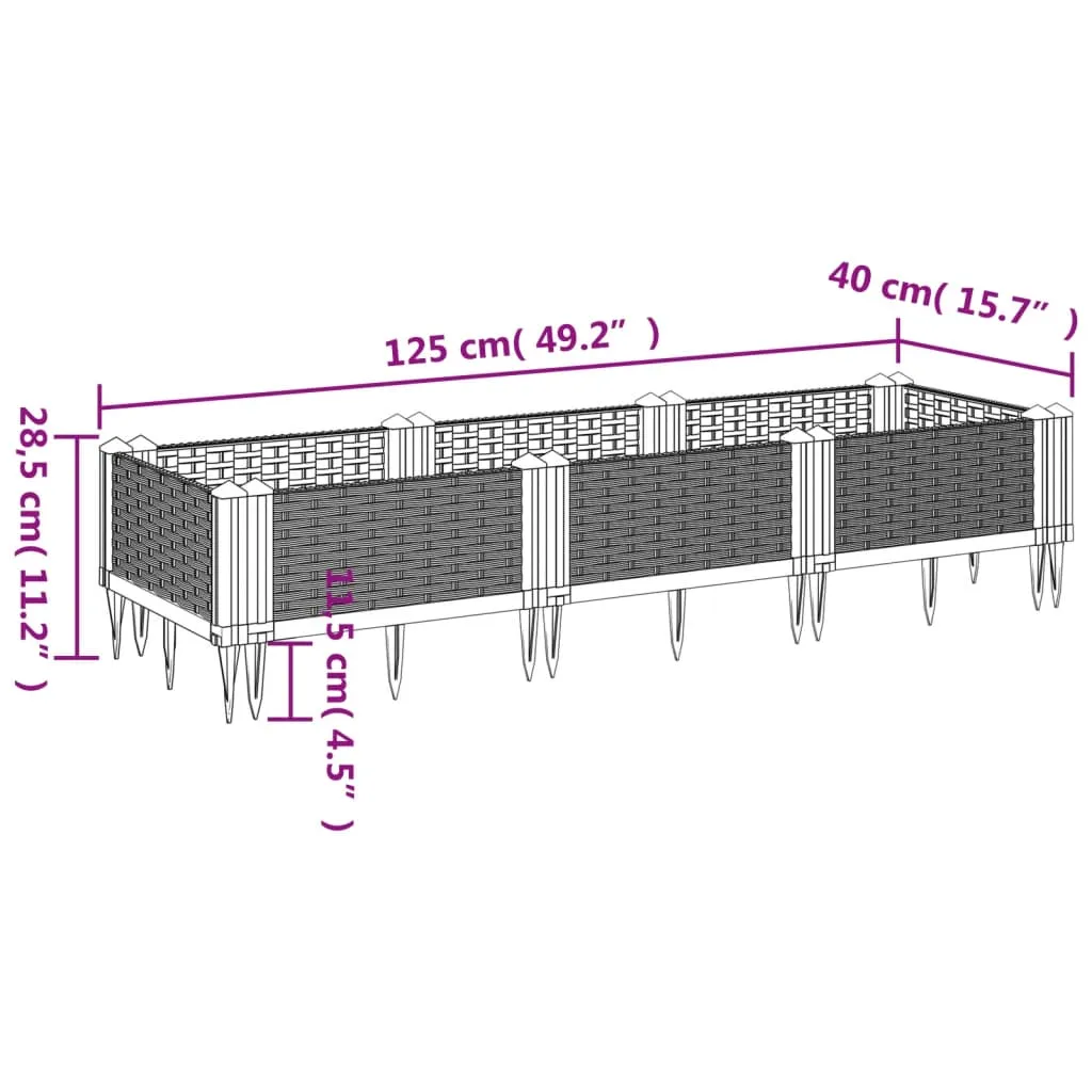 Garden Planter with Pegs White 125x40x28.5 cm PP