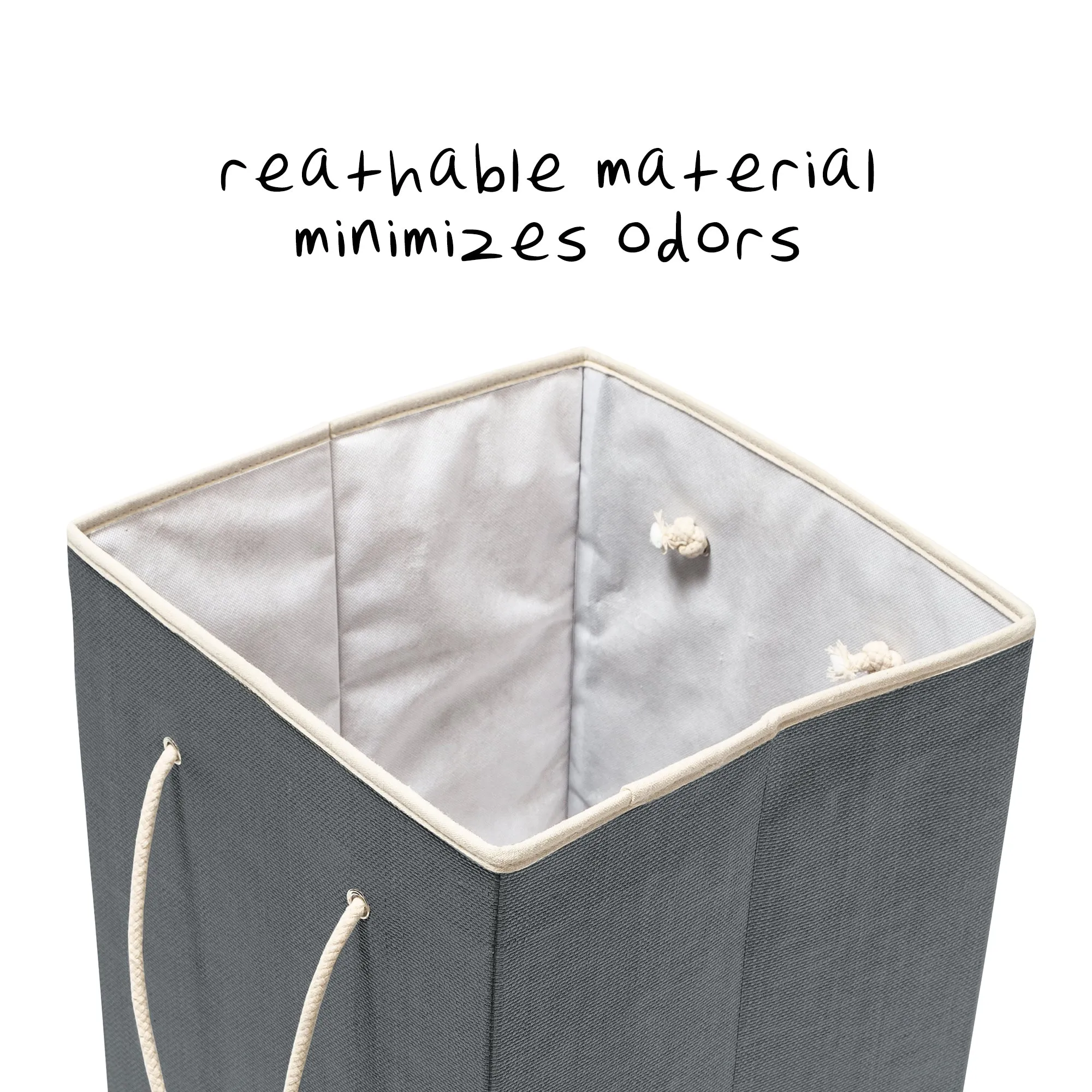 Gray Resin Square Laundry Hamper with Handles