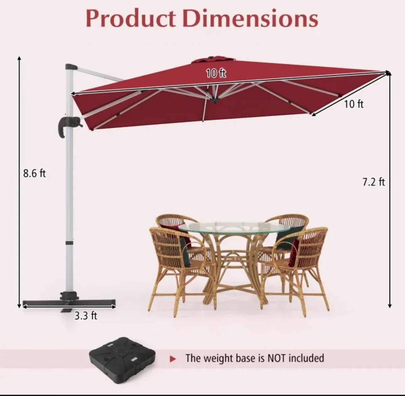 Heavy Duty Sturdy 10FT Outdoor Patio Canopy Umbrella Square Cantilever Umbrella With 360° Rotation & 5 Adjustable Tilt | Vent | Easy Operate