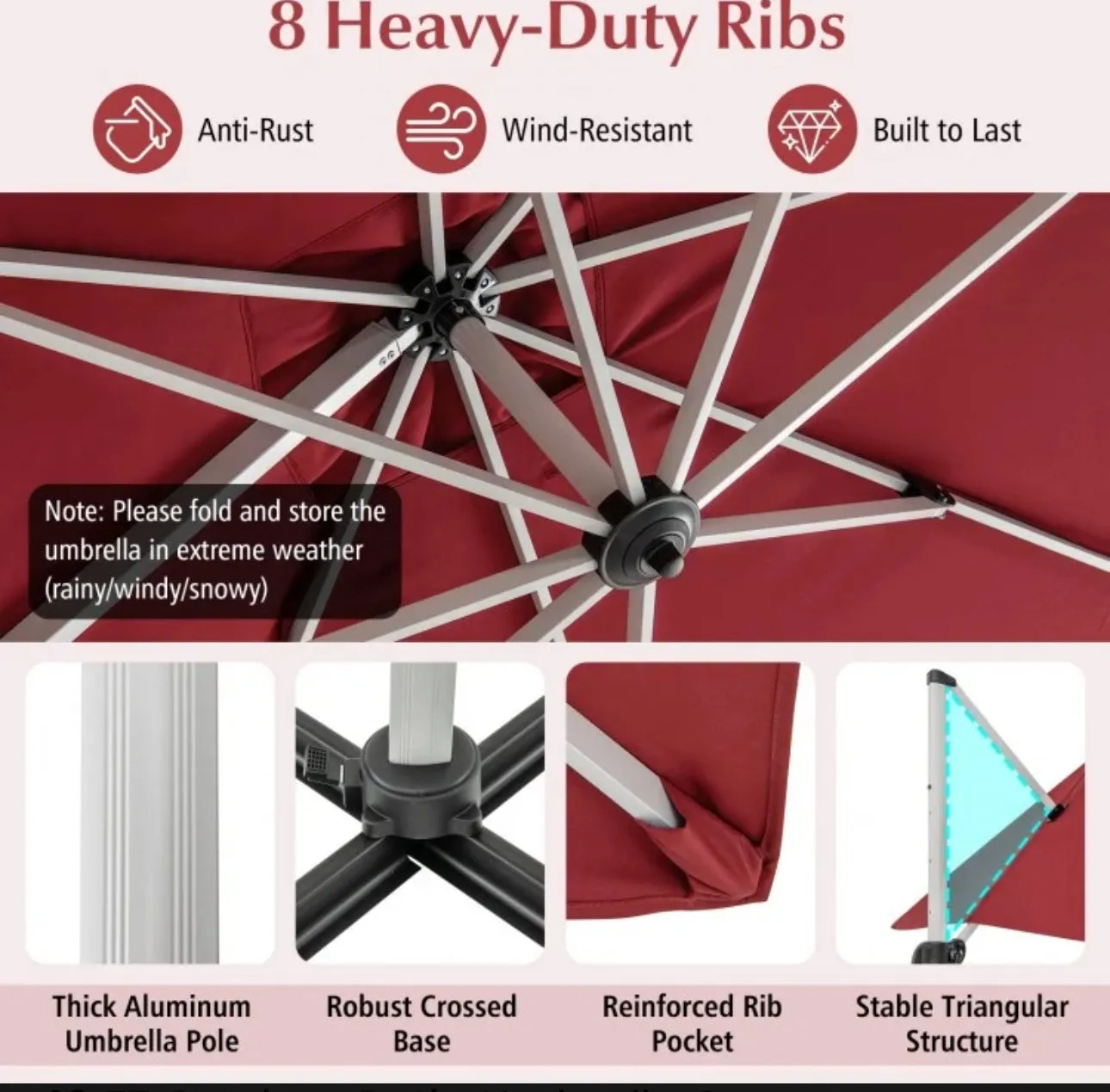 Heavy Duty Sturdy 10FT Outdoor Patio Canopy Umbrella Square Cantilever Umbrella With 360° Rotation & 5 Adjustable Tilt | Vent | Easy Operate