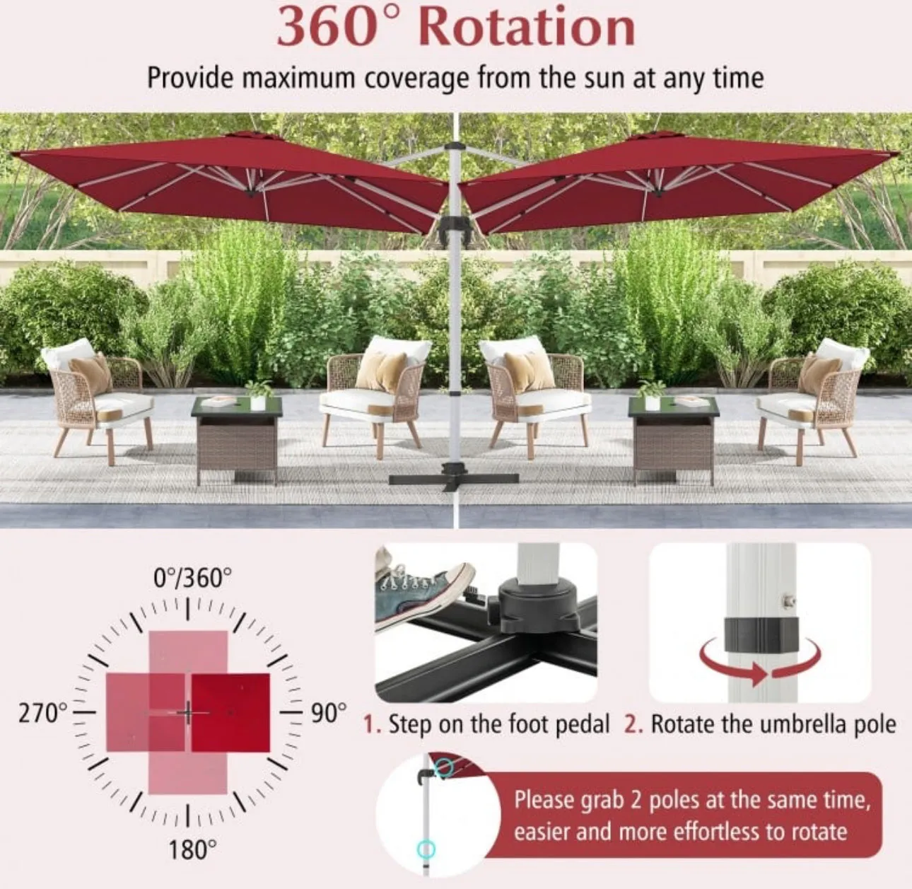 Heavy Duty Sturdy 10FT Outdoor Patio Canopy Umbrella Square Cantilever Umbrella With 360° Rotation & 5 Adjustable Tilt | Vent | Easy Operate