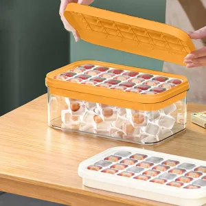 Homestic 2 Layer Ice Cube Trays with Storage Box & Ice Scoop | 56 Compartments | One Press Demolding | Ice Cubes for Whiskey Cocktails Mocktails Soft Drinks | BPA Free | Orange