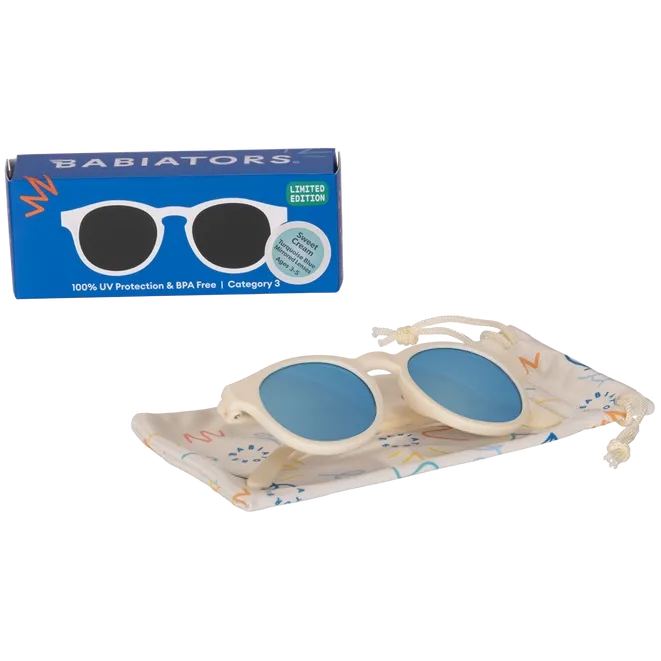 Keyhole Sunglasses - Sweet Cream with Turquoise Blue Mirrored Lenses