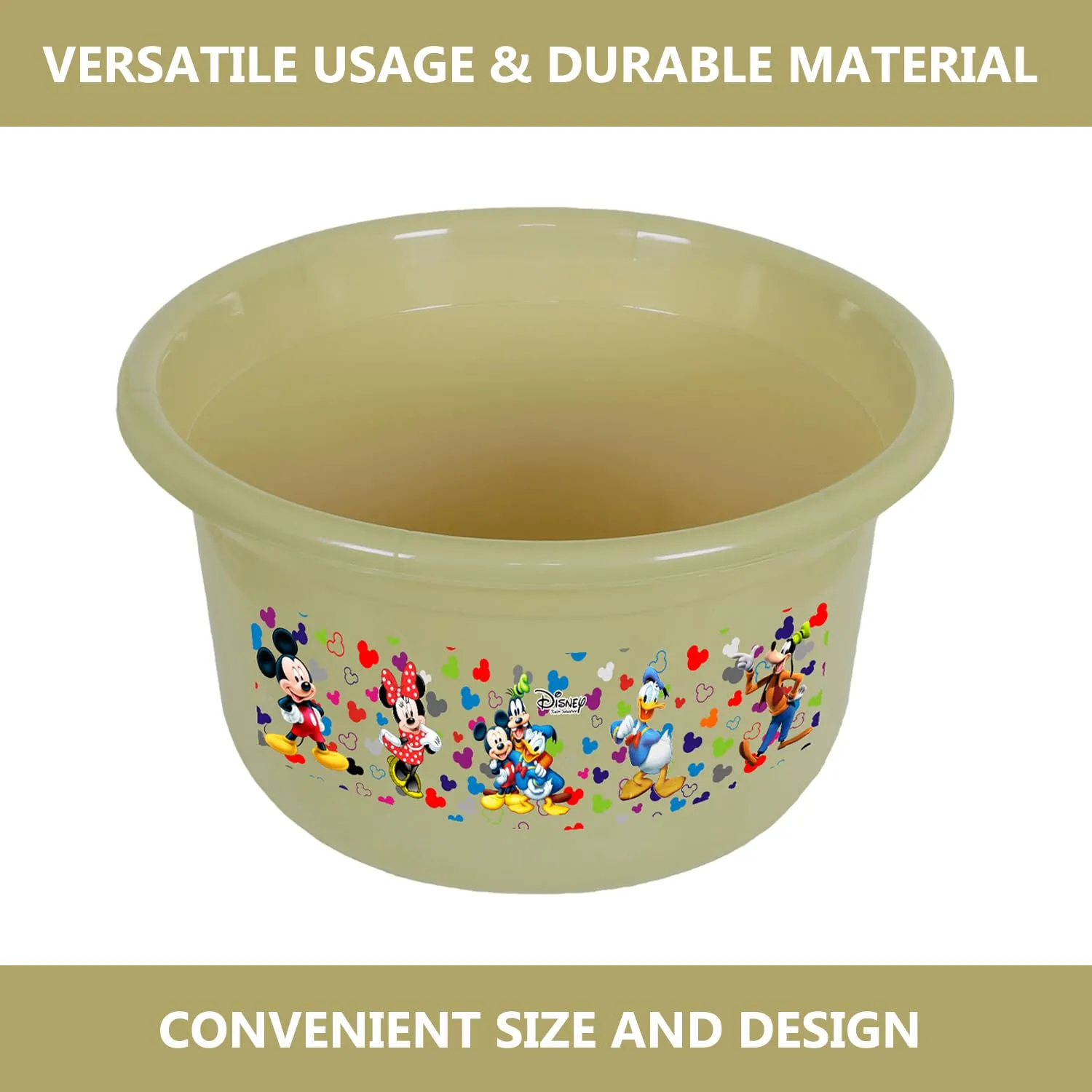 Kuber Industries Disney Bath Tub | Versatile Utility Gaint Tub | Plastic Bath Tub for Baby | Clothes Washing Tub For Bathroom | Feeding Pan Tub | TUB-25 LTR | Pack of 2 | Beige