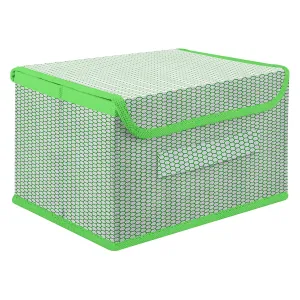 Kuber Industries Drawer Storage Box | Zig Zag Dhakkan Storage Box | Non-Woven Clothes Organizer For Toys | Storage Box with Handle | Medium | Green