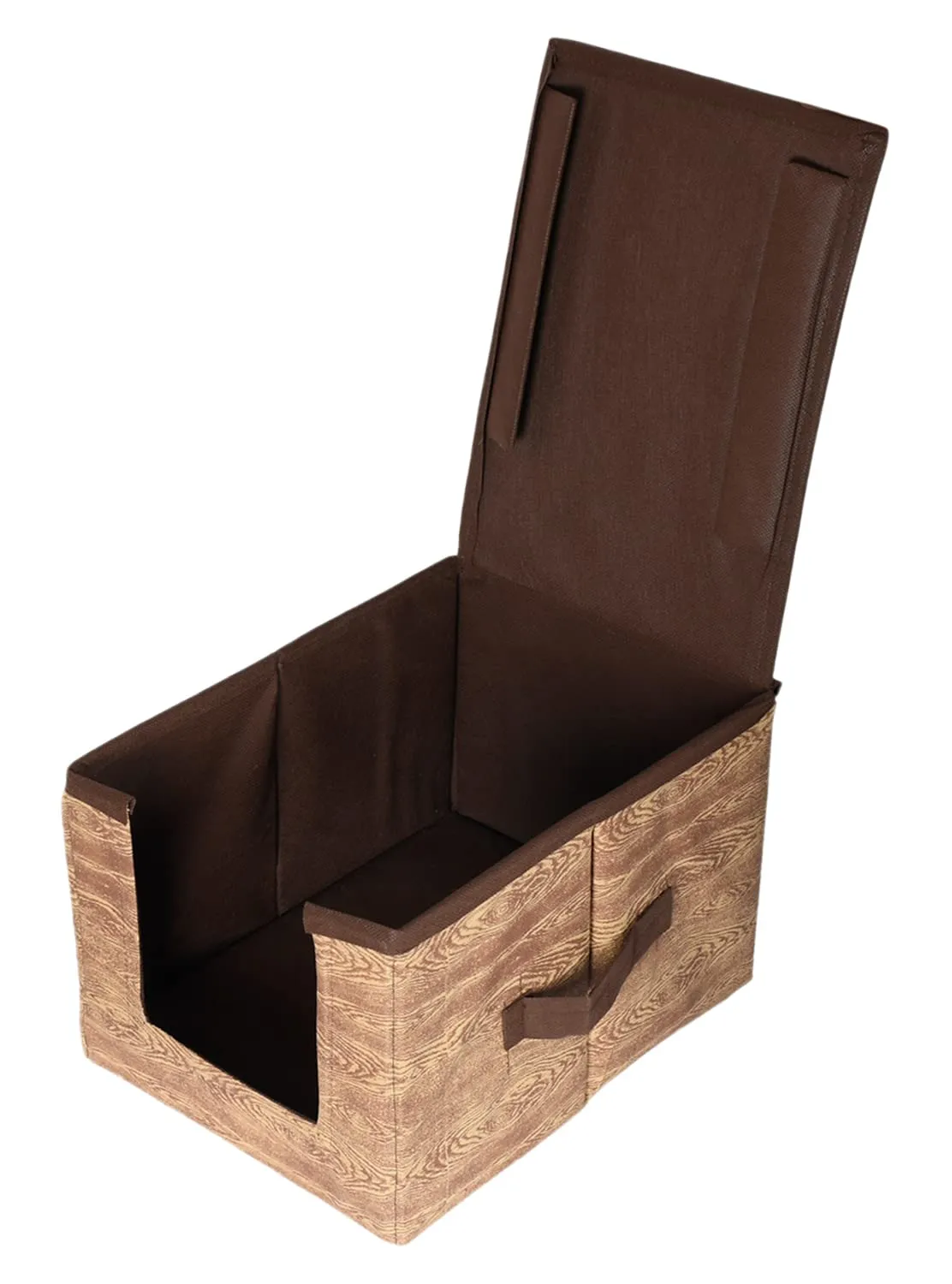 Kuber Industries Non-Woven Wooden Print Shirt Stacker With Handle & Lid Pack of 3 (Brown)