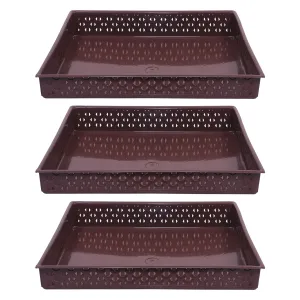 Kuber Industries Storage Tray|Versatile Plastic Storage Organizer|Rectangular Tray for Kitchen Storage|Storage Tray for Office|ALEXA-15|Pack of 3 (Brown)