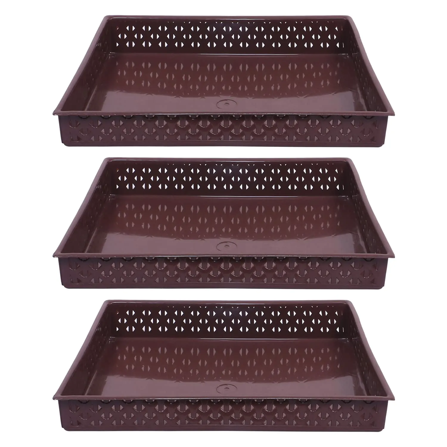 Kuber Industries Storage Tray|Versatile Plastic Storage Organizer|Rectangular Tray for Kitchen Storage|Storage Tray for Office|ALEXA-15|Pack of 3 (Brown)