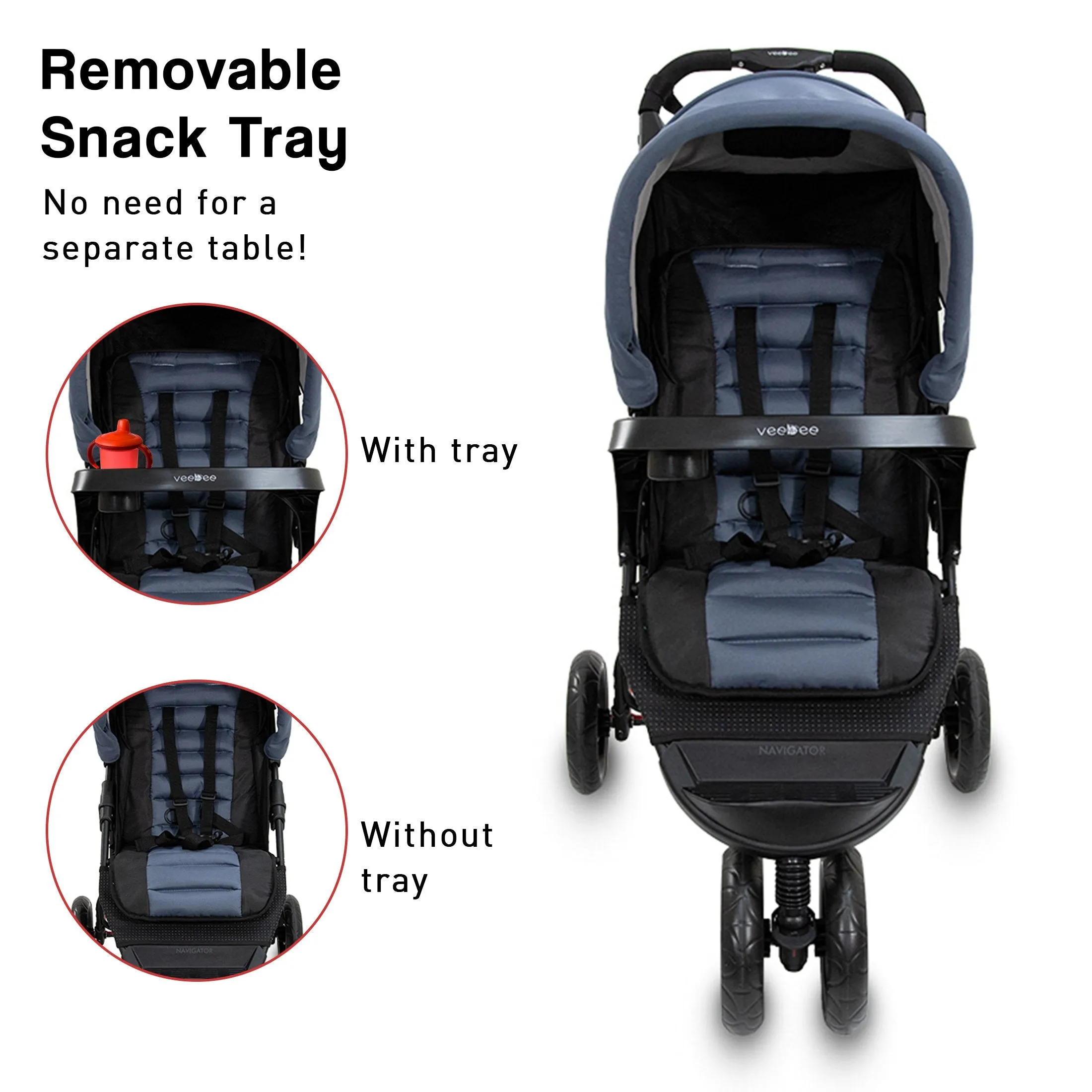 Lightweight 3-Wheel Stroller with UPF Canopy for Newborns and Toddlers - Veebee Navigator