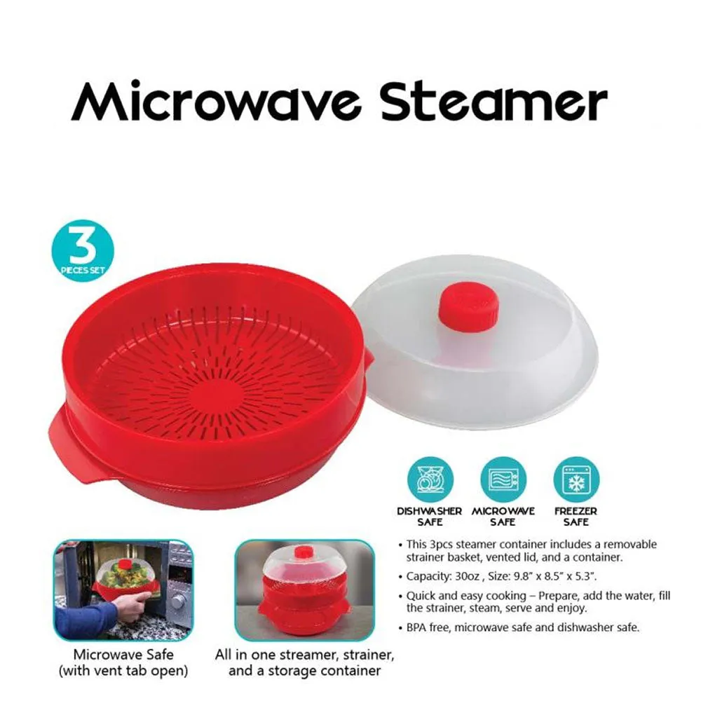 Microwave Steamer & Storage Container - 3-Piece Round Set