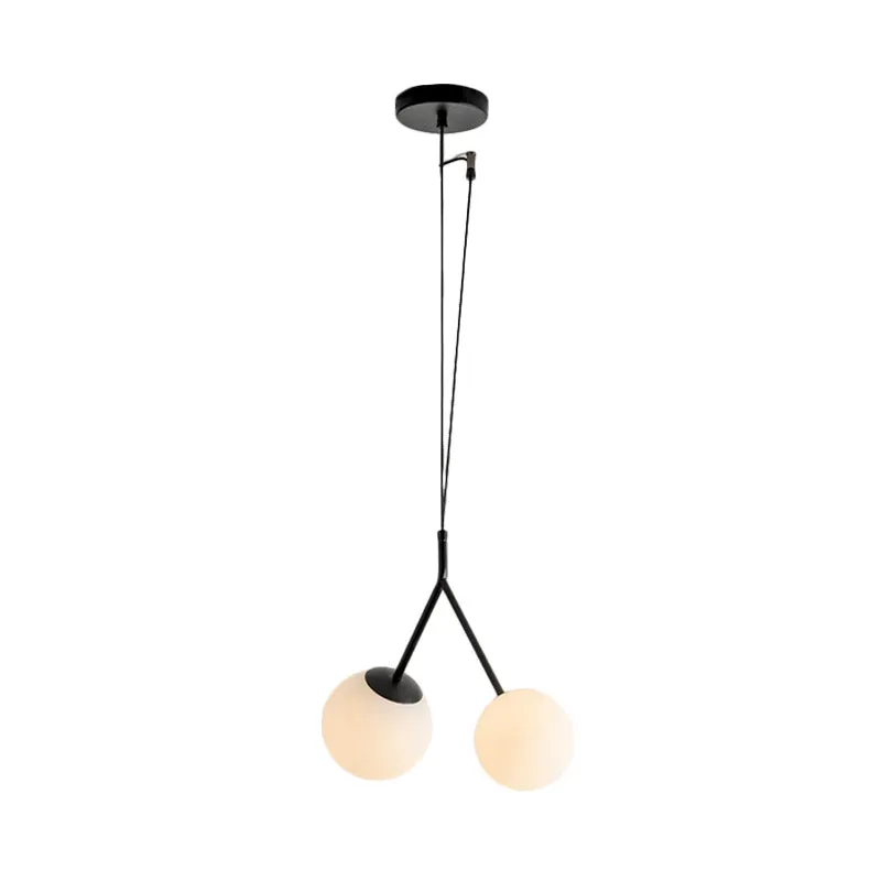 Minimalist White Glass Furcated Drop Lamp - Black Chandelier Pendant with 2 Lights